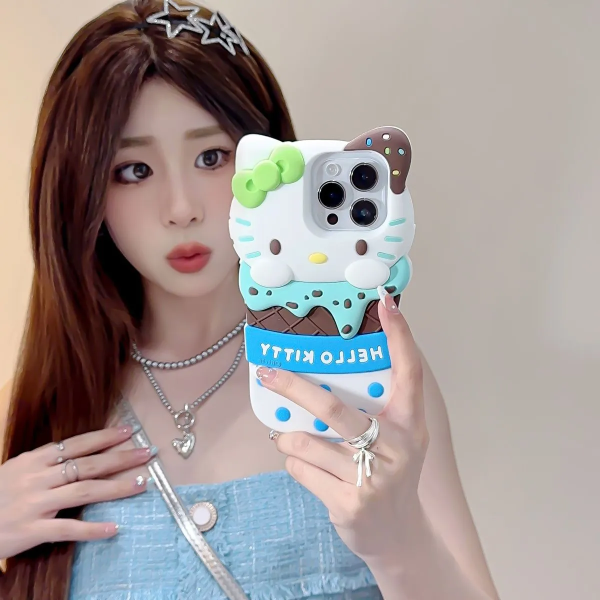 Cute Chocolate Ice Cream Hello Kitty Case for iPhone 16 – Compatible with iPhone 15/14 Pro Max/13/12, Soft TPU Shockproof Bumper Cover